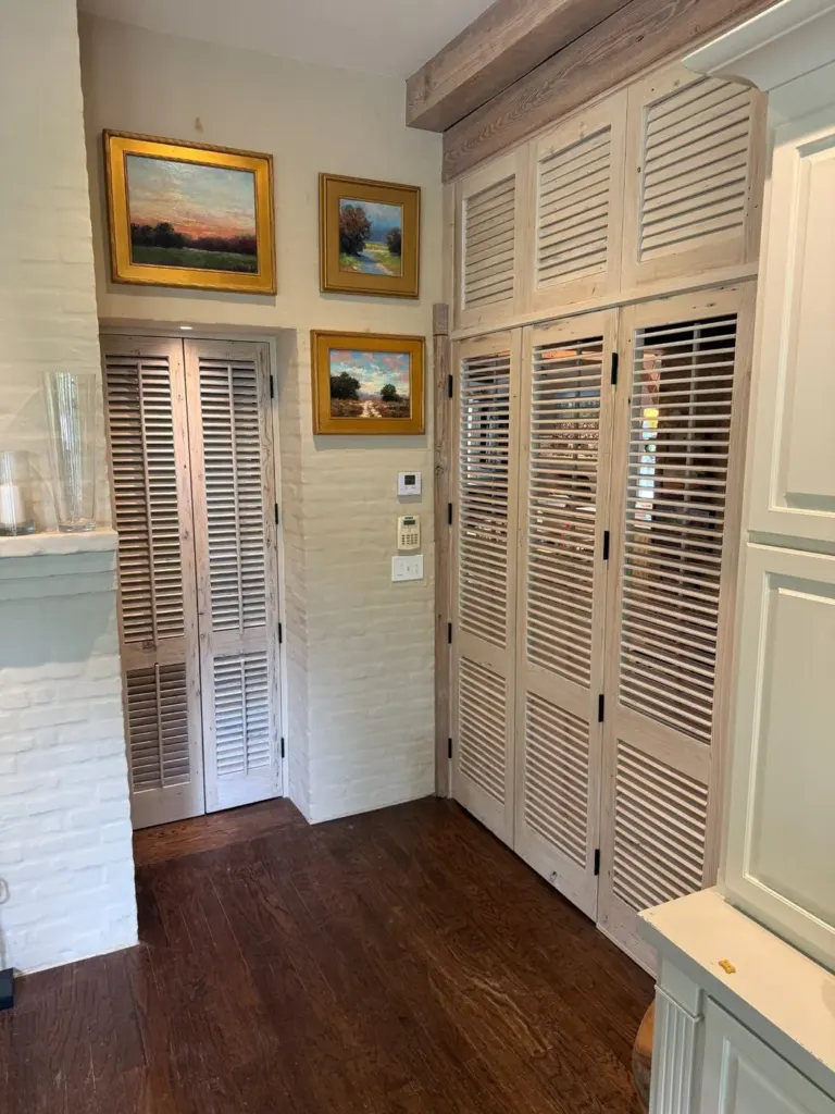 Custom stained wood shutters in a Baton Rouge home