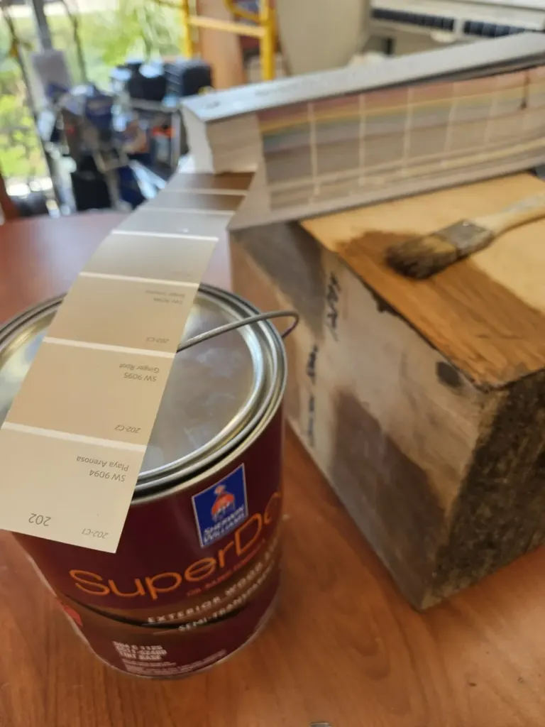 Custom stain color samples for a Baton Rouge columns and beams project